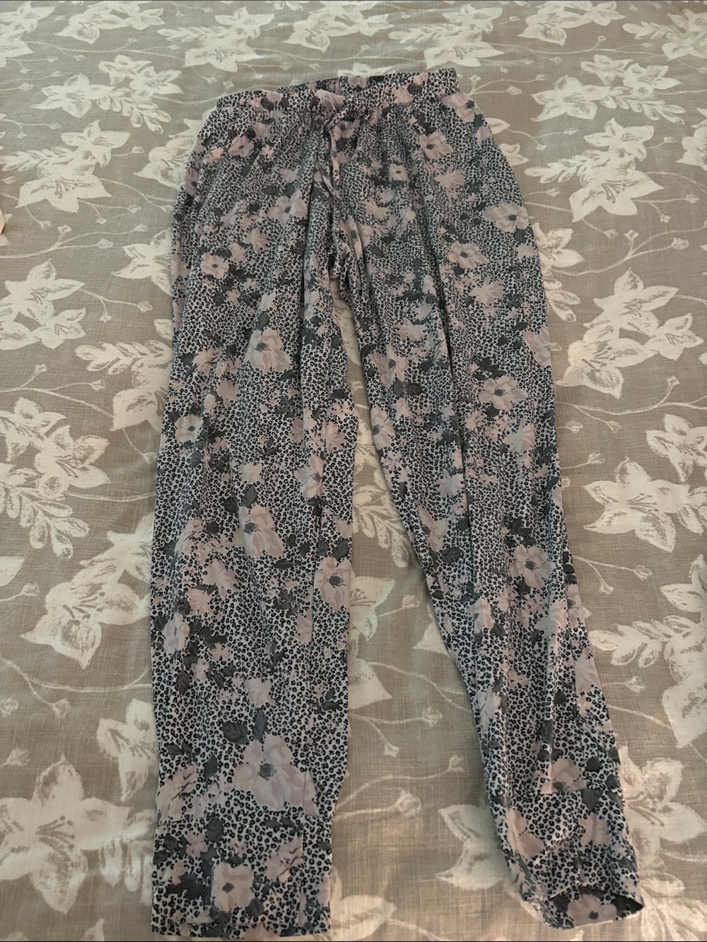 Tahari Black and Blush Floral Pajama Pants